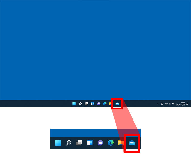 説明図：windowsホーム画面の「メール」ボタンの位置